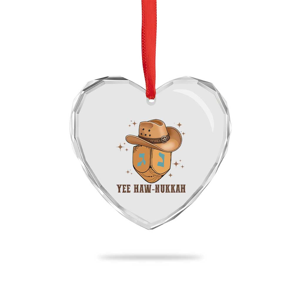 Yee Haw Nukkah Heart Crystal Glass Ornament Funny Cowboy Hanukkah TS14 Print Your Wear