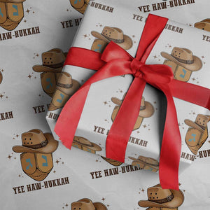 Yee Haw Nukkah Wrapping Paper Roll Funny Cowboy Hanukkah TS14 White Print Your Wear
