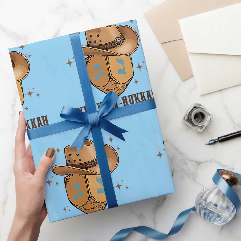 Yee Haw Nukkah Wrapping Paper Roll Funny Cowboy Hanukkah TS14 Light Blue Print Your Wear