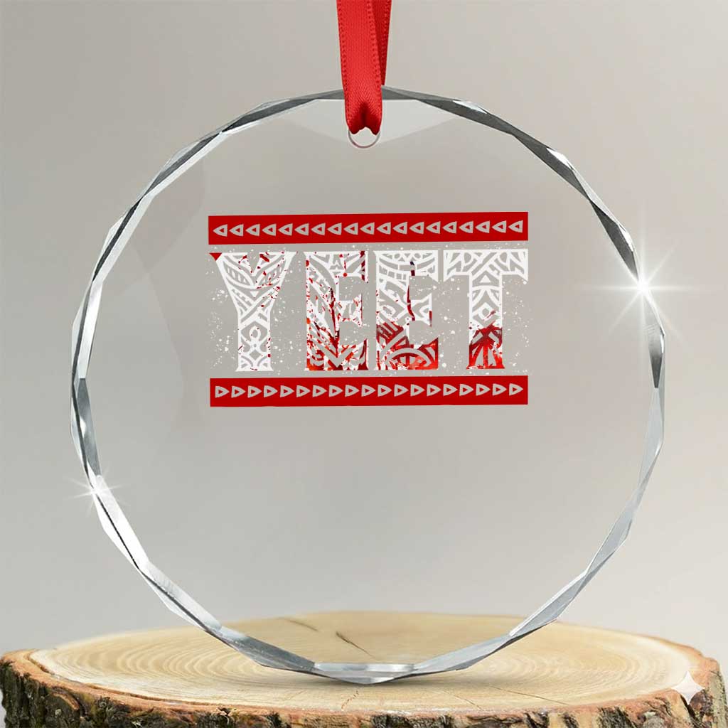 Yeet Funny Wrestling Slang Quote Tribal Art Blood Splatter Crystal Glass Ornament TS11 Transparent Glass 3'' Circle Print Your Wear