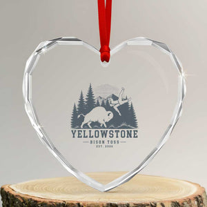 Yellowstone Bison Toss Est 2026 Heart Crystal Glass Ornament Funny Sarcastic Tourist National Park Badge Graphic