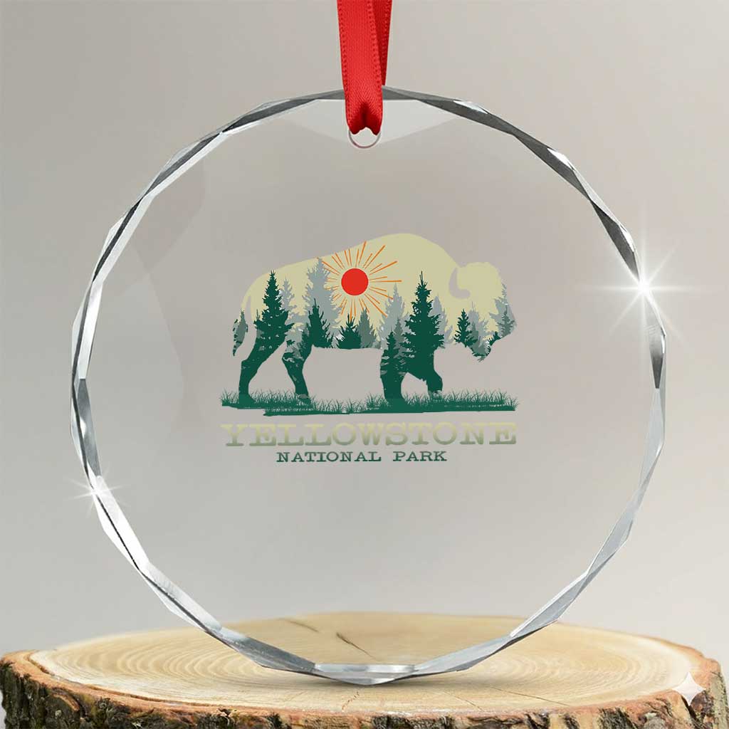 Yellowstone National Park Crystal Glass Ornament Bison Nature Wildlife Outdoor Hiking Camping Forest TS10 Transparent Glass 3'' Circle Print Your Wear