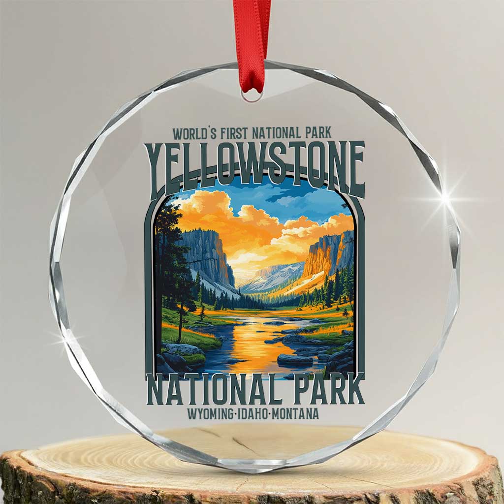 Yellowstone National Park Crystal Glass Ornament Worlds First NP Retro Vintage Graphic TS02 Transparent Glass 3'' Circle Print Your Wear