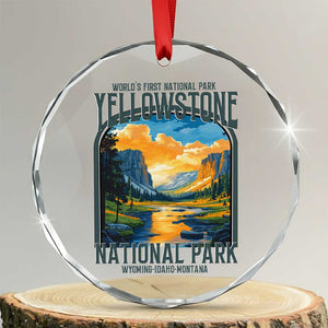 Yellowstone National Park Crystal Glass Ornament Worlds First NP Retro Vintage Graphic TS02 Transparent Glass 3'' Circle Print Your Wear