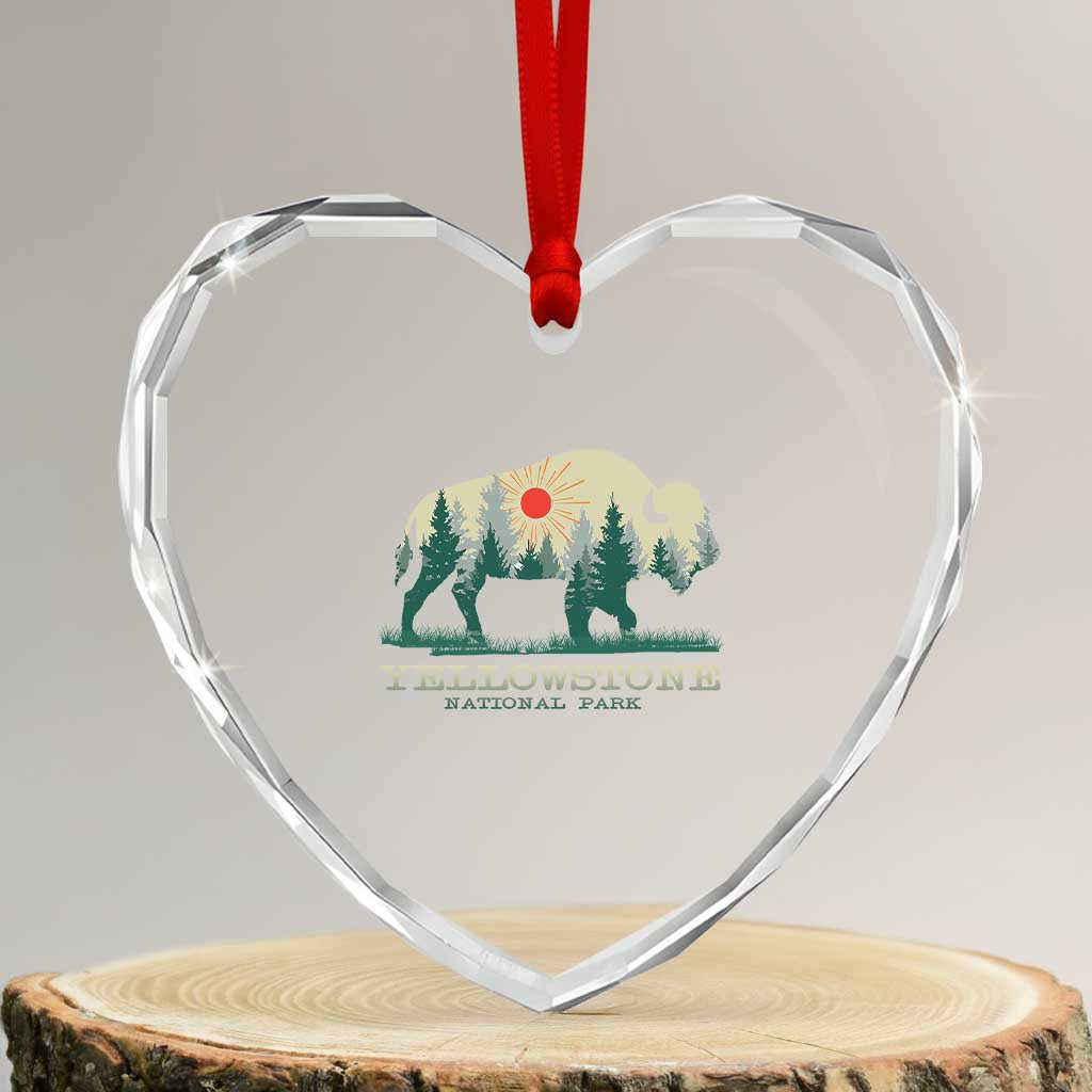 Yellowstone National Park Heart Crystal Glass Ornament Bison Nature Wildlife Outdoor Hiking Camping Forest TS10 Transparent Glass 3'' Heart Print Your Wear