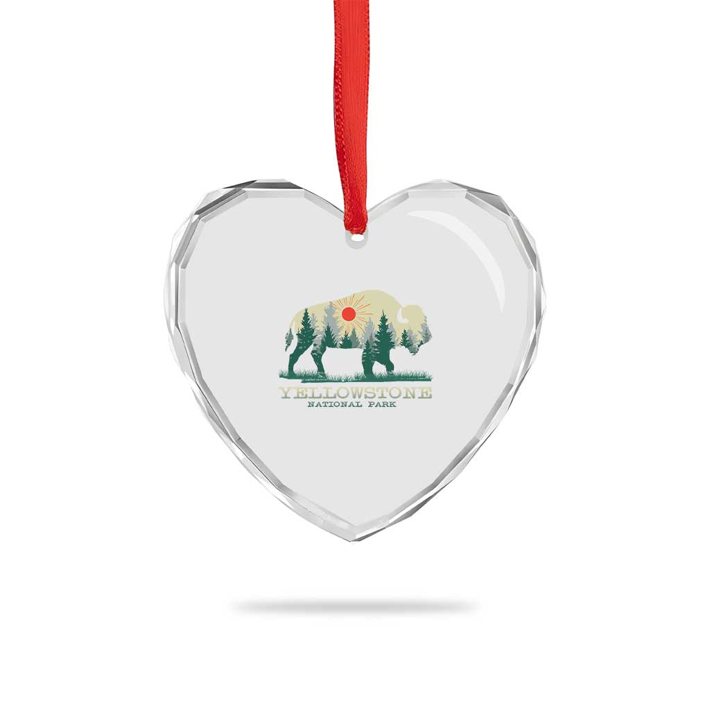 Yellowstone National Park Heart Crystal Glass Ornament Bison Nature Wildlife Outdoor Hiking Camping Forest TS10 Print Your Wear
