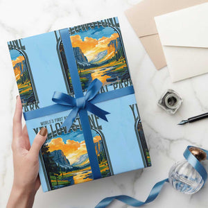Yellowstone National Park Wrapping Paper Roll Worlds First NP Retro Vintage Graphic TS02 Light Blue Print Your Wear