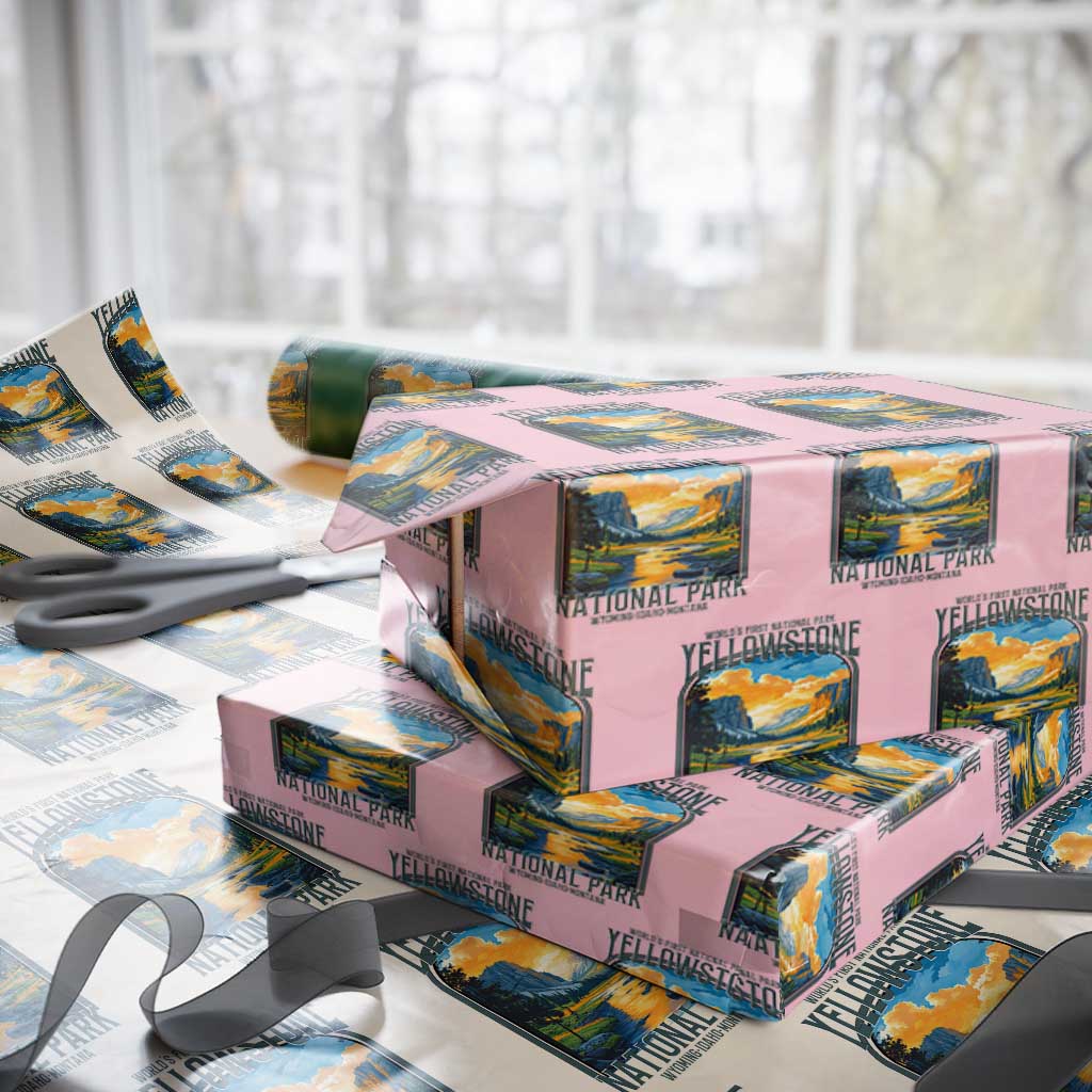 Yellowstone National Park Wrapping Paper Roll Worlds First NP Retro Vintage Graphic TS02 Light Pink Print Your Wear