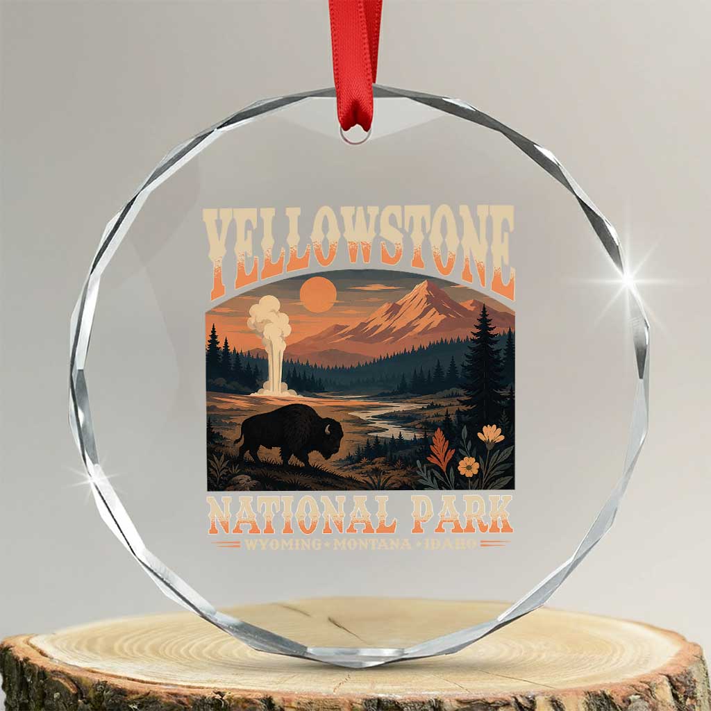 Yellowstone National Park Wyoming Montana Idaho Crystal Glass Ornament Vintage Bison Geyser TS11 Transparent Glass 3'' Circle Print Your Wear