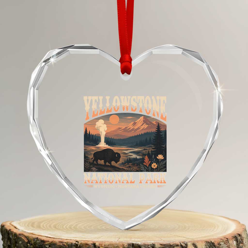 Yellowstone National Park Wyoming Montana Idaho Heart Crystal Glass Ornament Vintage Bison Geyser TS11 Transparent Glass 3'' Heart Print Your Wear