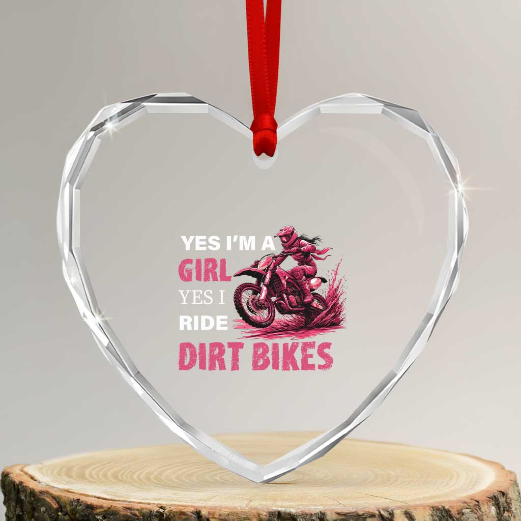 Yes I'm A Girl Yes I Ride Dirt Bikes Heart Crystal Glass Ornament Motocross Biker TS11 Transparent Glass 3'' Heart Print Your Wear