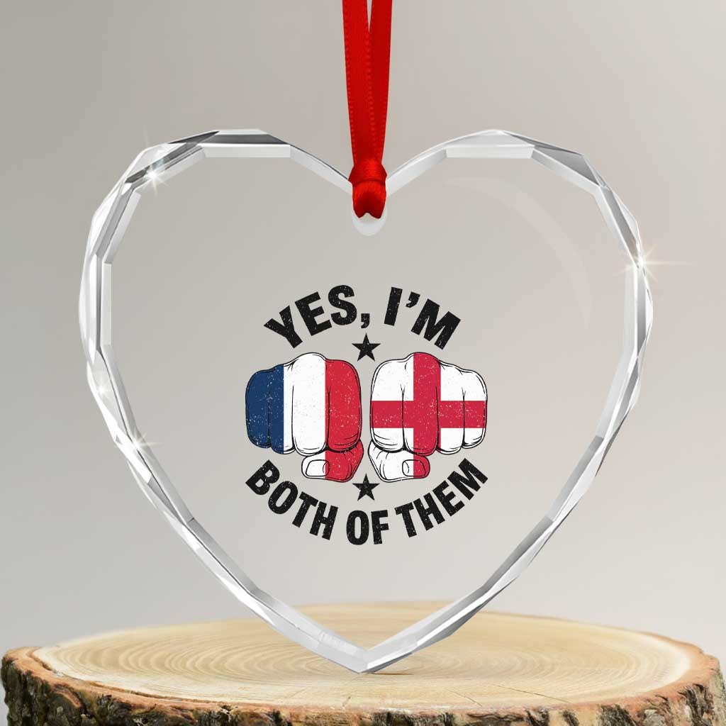 Yes Im Both Of Them France England Flag Fists Graphic Heart Crystal Glass Ornament French English Anglo Dual Pride Heritage TS02 Transparent Glass 3'' Heart Print Your Wear