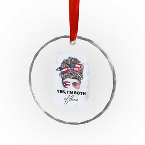 Yes I’m Both Puerto Rican American Crystal Glass Ornament Messy Bun Boricua Woman Pride TS10 Print Your Wear