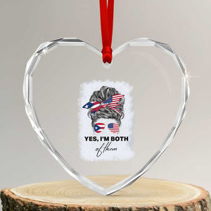 Yes I’m Both Puerto Rican American Heart Crystal Glass Ornament Messy Bun Boricua Woman Pride TS10 Transparent Glass 3'' Heart Print Your Wear