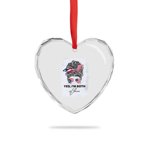 Yes I’m Both Puerto Rican American Heart Crystal Glass Ornament Messy Bun Boricua Woman Pride TS10 Print Your Wear