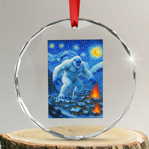 Yeti Cryptid Christmas Crystal Glass Ornament Winter Monster Starry Night Xmas TS14 Transparent Glass 3'' Circle Print Your Wear