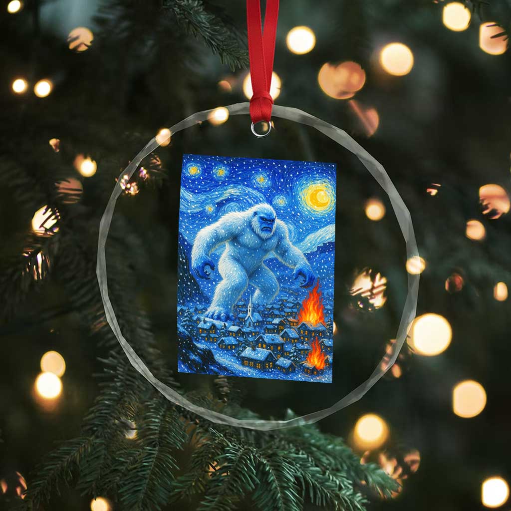 Yeti Cryptid Christmas Crystal Glass Ornament Winter Monster Starry Night Xmas TS14 Print Your Wear