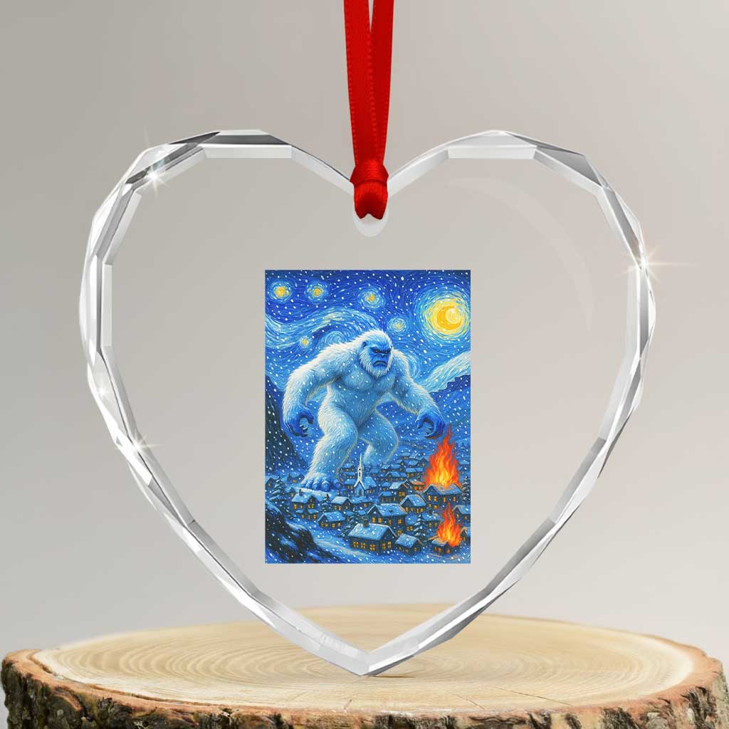 Yeti Cryptid Christmas Heart Crystal Glass Ornament Winter Monster Starry Night Xmas TS14 Transparent Glass 3'' Heart Print Your Wear