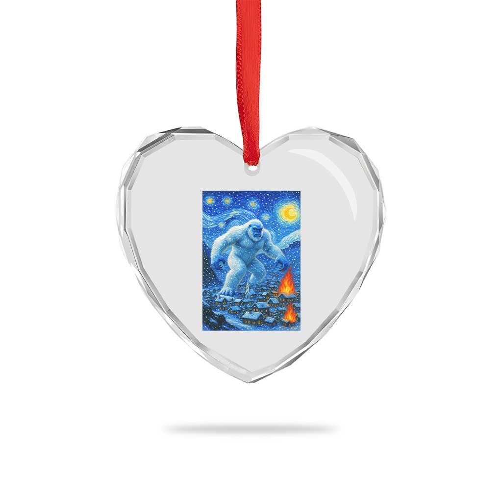 Yeti Cryptid Christmas Heart Crystal Glass Ornament Winter Monster Starry Night Xmas TS14 Print Your Wear