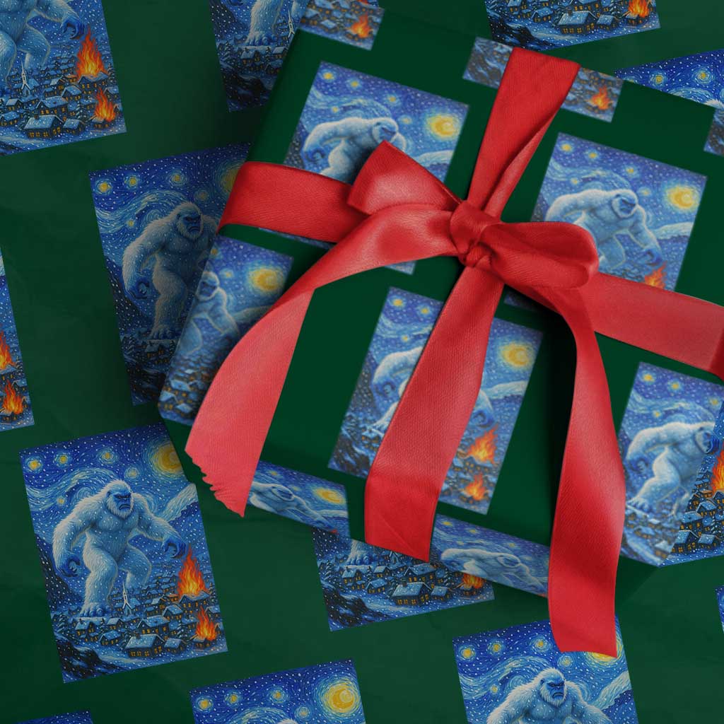 Yeti Cryptid Xmas Wrapping Paper Roll Winter Monster Starry Night Xmas TS14 Green Print Your Wear