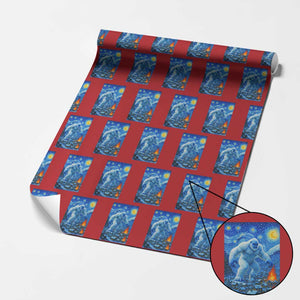Yeti Cryptid Xmas Wrapping Paper Roll Winter Monster Starry Night Xmas TS14 Red Print Your Wear