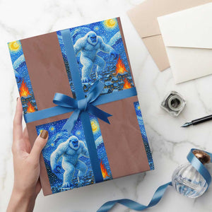 Yeti Cryptid Xmas Wrapping Paper Roll Winter Monster Starry Night Xmas TS14 Mocha Print Your Wear