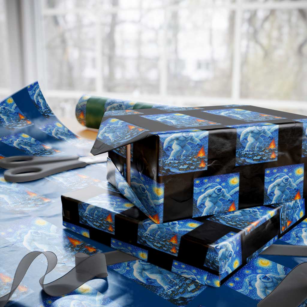 Yeti Cryptid Xmas Wrapping Paper Roll Winter Monster Starry Night Xmas TS14 Black Print Your Wear