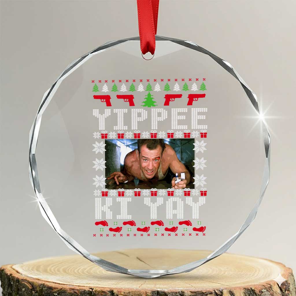 Yippee Ki Yay Crystal Glass Ornament Funny 80's Movie Xmas Gift Ugly Christmas TS10 Transparent Glass 3'' Circle Print Your Wear