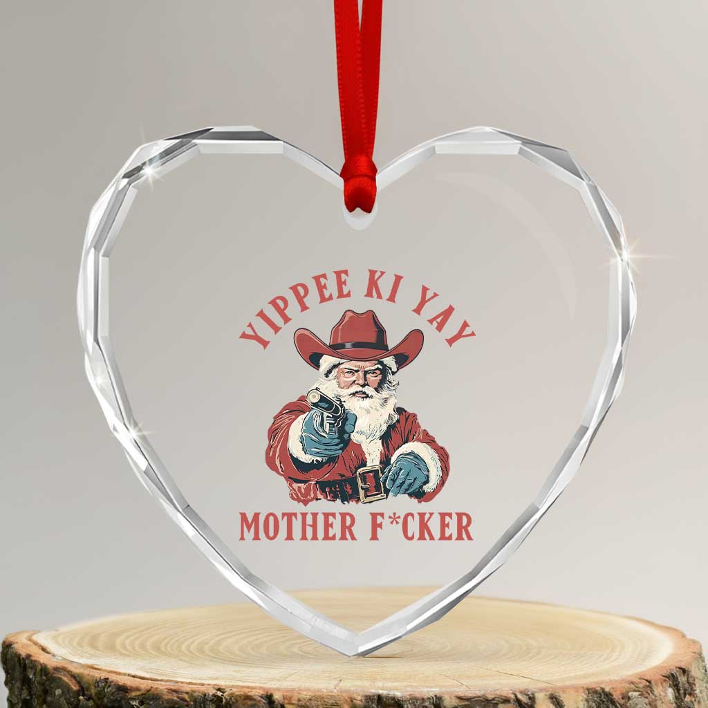 Yippee Ki Yay Mother Fcker Heart Crystal Glass Ornament Funny Santa Gun Christmas TS14 Transparent Glass 3'' Heart Print Your Wear