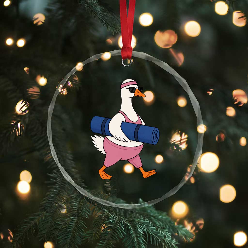 Yoga Goose Carrying Mat Crystal Glass Ornament Funny Yogi Workout Fitness Graphic
