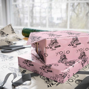 Yolo Jk BRB Jesus Wrapping Paper Roll Funny Easter Day Ressurection Christians TS10 Light Pink Print Your Wear