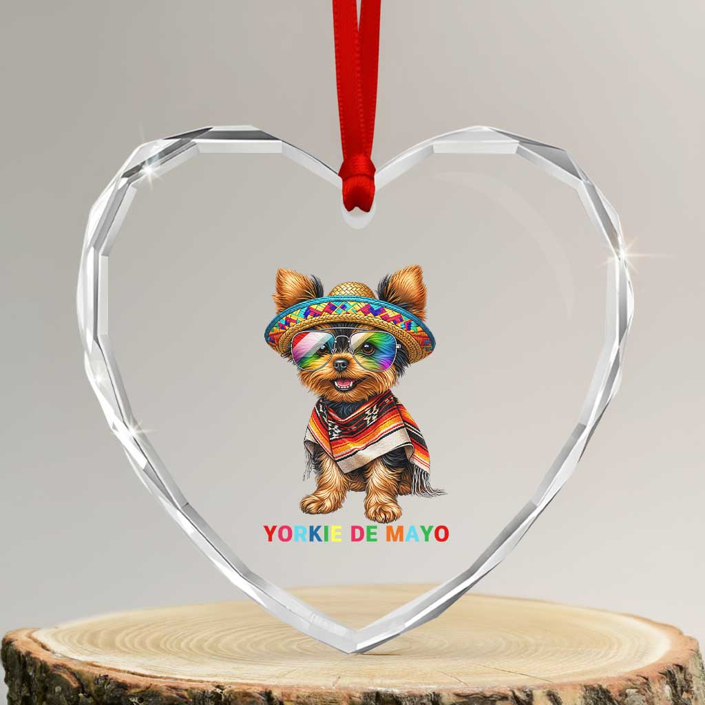 Yorkie De Mayo Heart Crystal Glass Ornament Cinco De Mayo Dog Lover TS12 Transparent Glass 3'' Heart Print Your Wear
