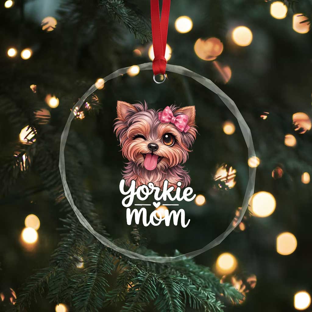 Yorkshire Terrier Dog Mom Crystal Glass Ornament Cute Yorkie Puppy Gift