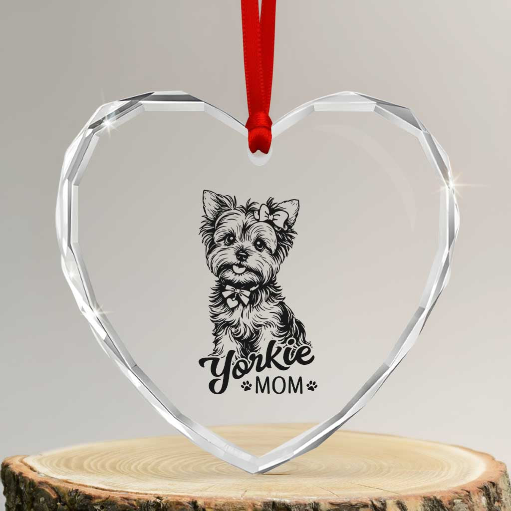 Yorkshire Terrier Mom Heart Crystal Glass Ornament Cute Yorkie Mama Puppy Gift TS12 Transparent Glass 3'' Heart Print Your Wear
