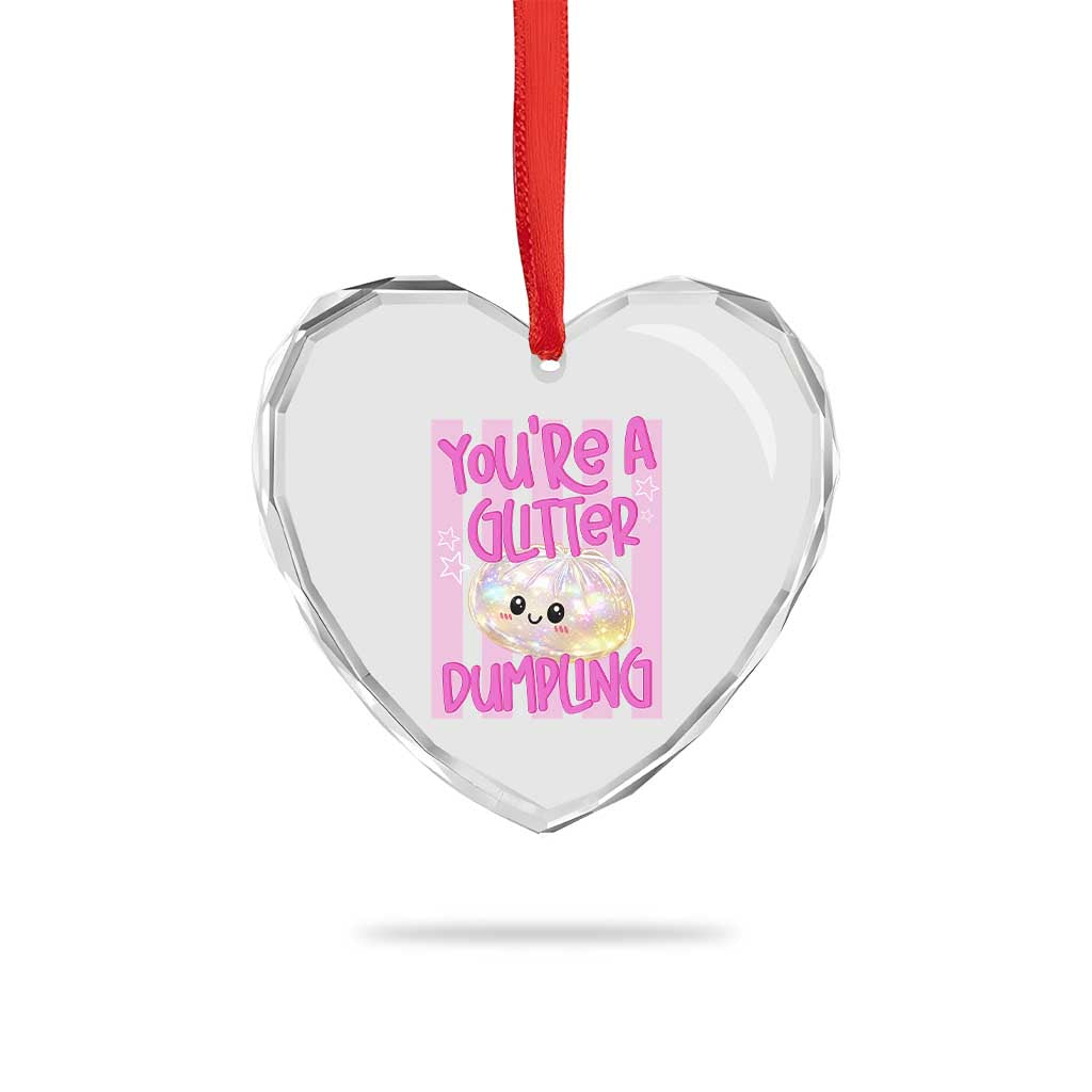 You Are A Glitter Dumpling Cute Preppy Pastel Graphic Heart Crystal Glass Ornament Kawaii Pastel Pink Striped Food Quote
