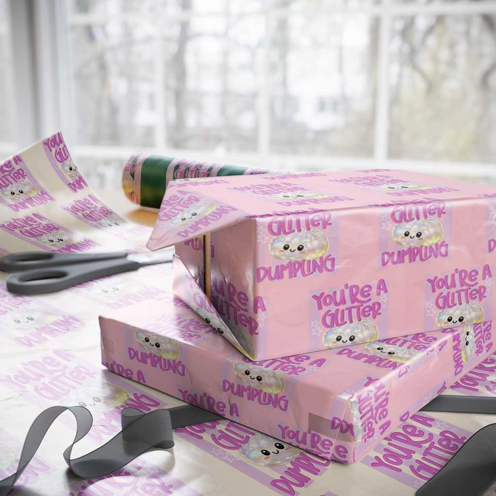 You Are A Glitter Dumpling Cute Preppy Pastel Graphic Wrapping Paper Roll Kawaii Pastel Pink Striped Food Quote