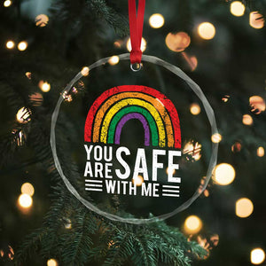 You Are Safe With Me Crystal Glass Ornament Retro Rainbow LGBTQ Ally Pride TS10 Print Your Wear