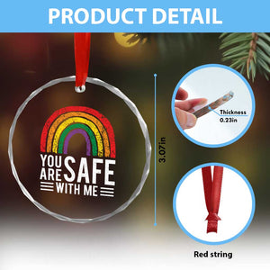 You Are Safe With Me Crystal Glass Ornament Retro Rainbow LGBTQ Ally Pride TS10 Print Your Wear