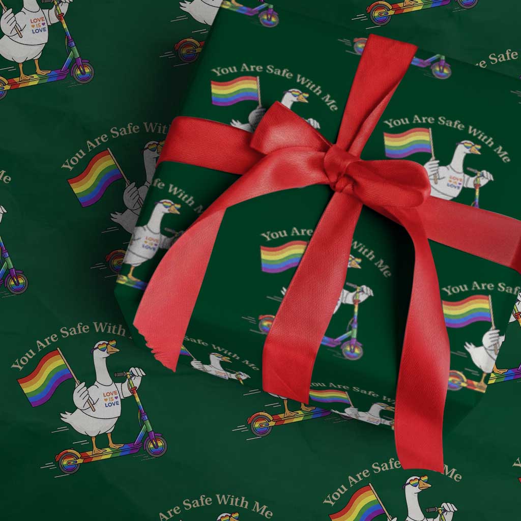 You Are Safe With Me Wrapping Paper Roll LGBTQ Pride Goose Rainbow