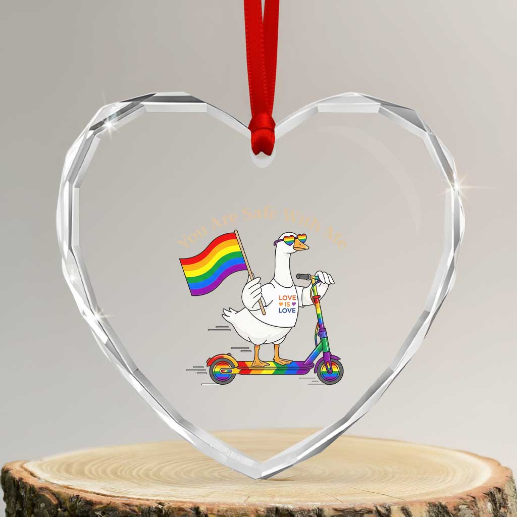 You Are Safe With Me Heart Crystal Glass Ornament LGBTQ Pride Goose Rainbow