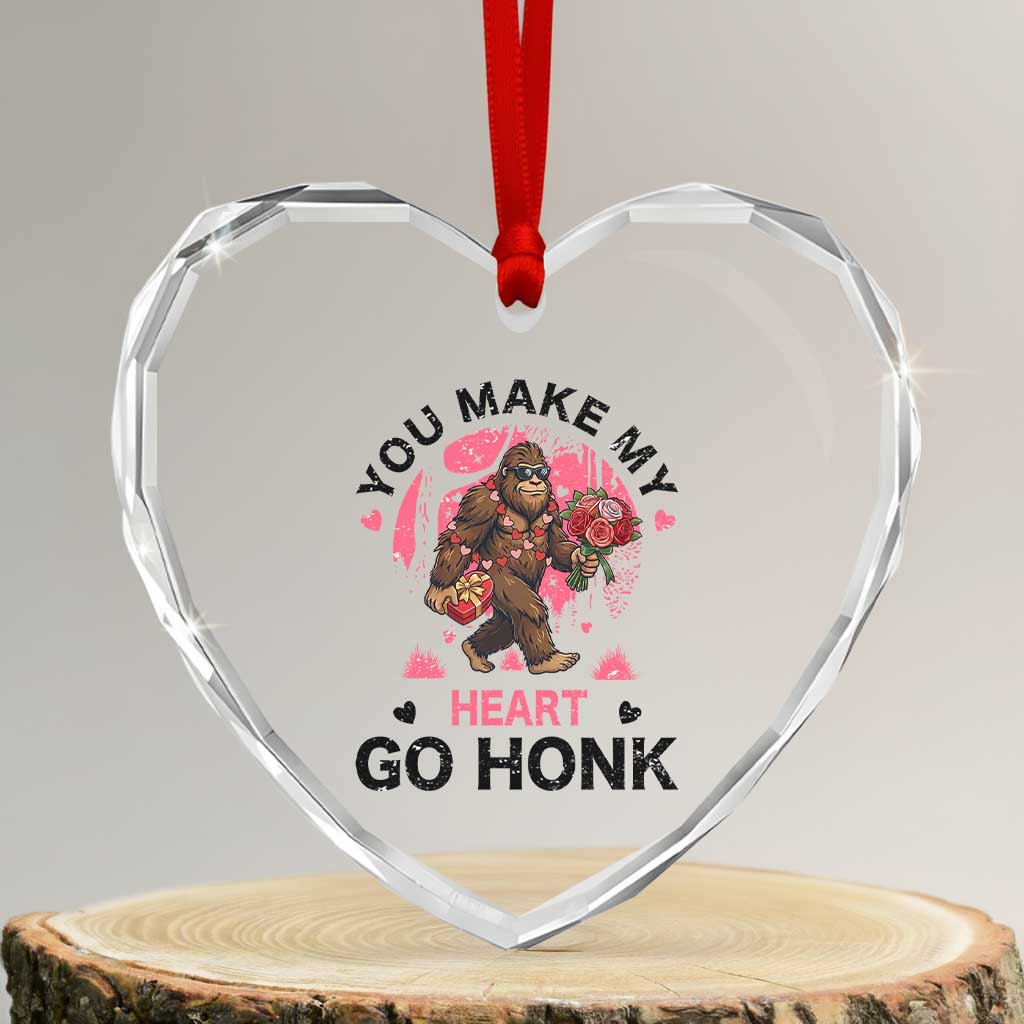 You Make My Heart Go Honk Heart Crystal Glass Ornament Funny Bigfoot Valentine Meme TS14 Transparent Glass 3'' Heart Print Your Wear