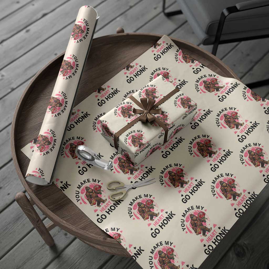 You Make My Heart Go Honk Wrapping Paper Roll Funny Bigfoot Valentine Meme TS14 Beige Print Your Wear
