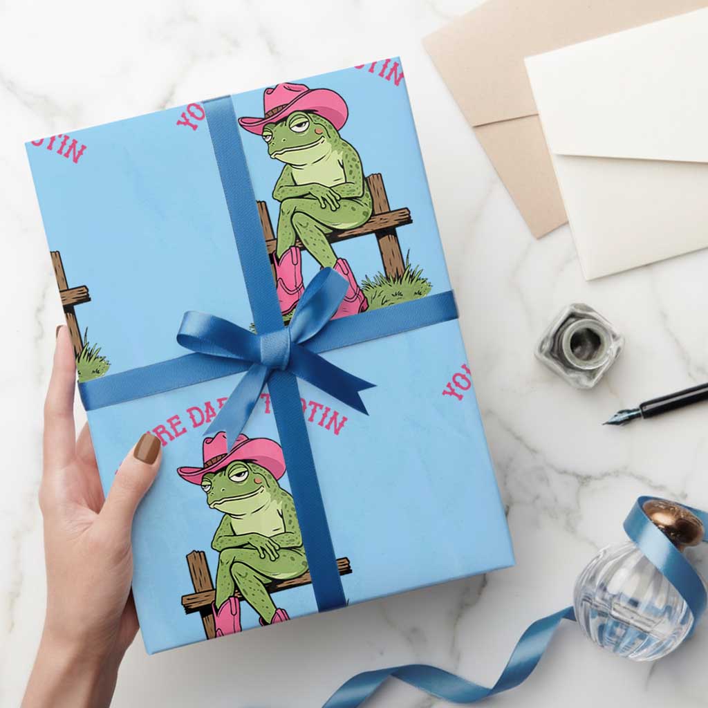 You're Darn Tootin Wrapping Paper Roll Funny Cowgirl Frog Sarcastic Meme TS14 Light Blue Print Your Wear