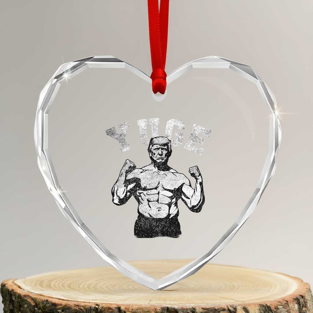 Yuge Muscular Flex Trump Heart Crystal Glass Ornament Funny Patriotic Vintage Workout Gym Weight Lifting Motivational TS10 Transparent Glass 3'' Heart Print Your Wear