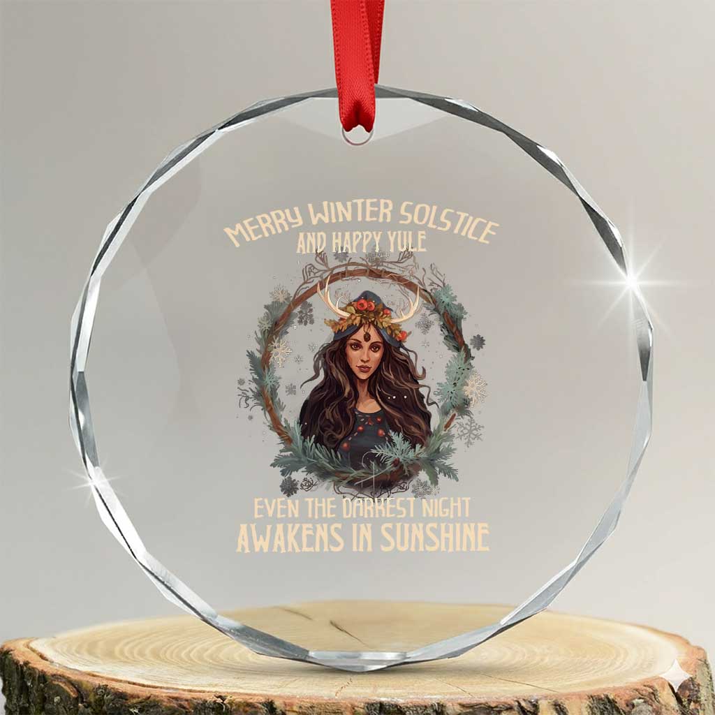 Yule Crystal Glass Ornament Merry Winter Solstice Awakens In Sunshine TS09 Transparent Glass 3'' Circle Print Your Wear
