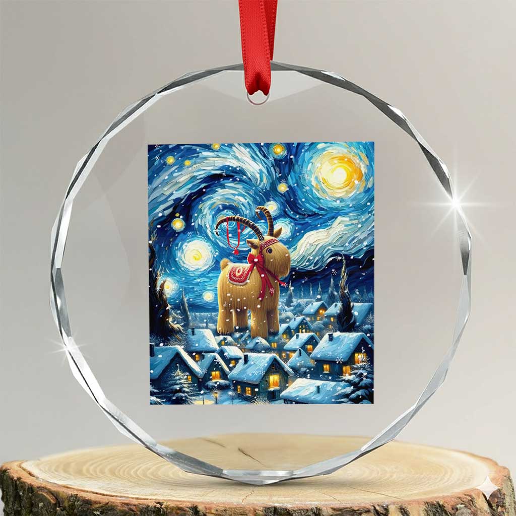 Yule Goat Crystal Glass Ornament Yule Starry Night Winter Solstice Xmas Vincent Van Gogh TS11 Transparent Glass 3'' Circle Print Your Wear