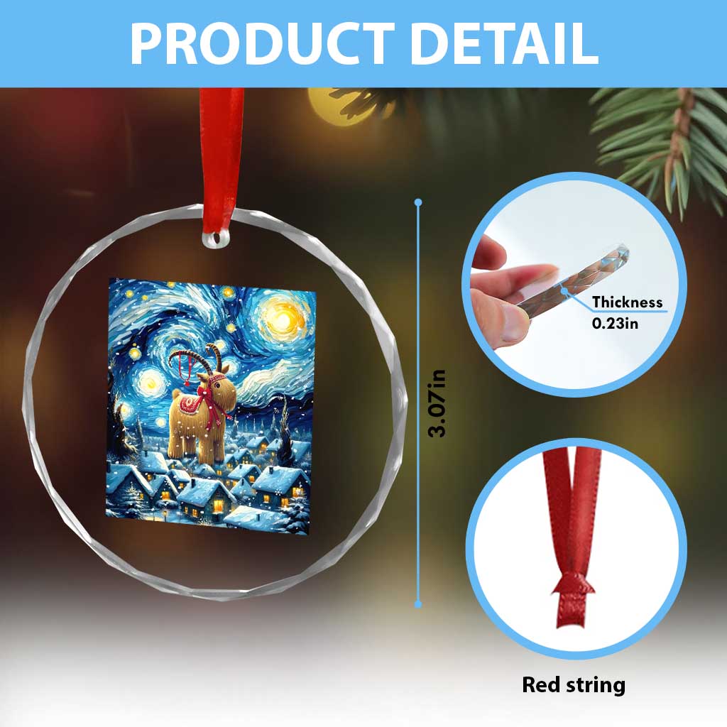 Yule Goat Crystal Glass Ornament Yule Starry Night Winter Solstice Xmas Vincent Van Gogh TS11 Print Your Wear