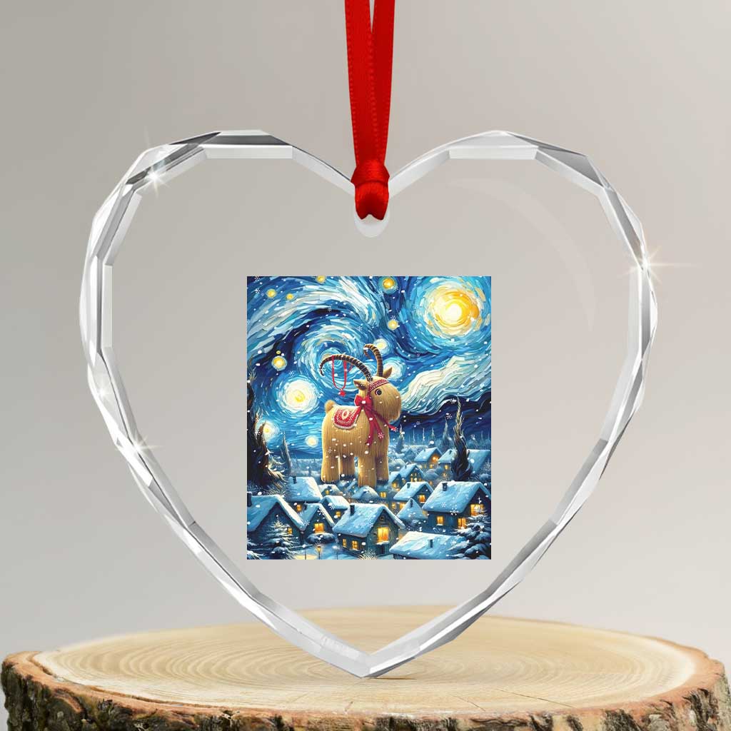 Yule Goat Heart Crystal Glass Ornament Yule Starry Night Winter Solstice Xmas Vincent Van Gogh TS11 Transparent Glass 3'' Heart Print Your Wear