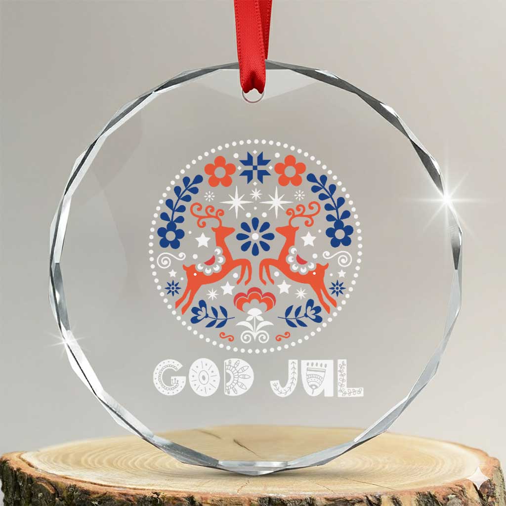 Yule God Jul Crystal Glass Ornament Folk Art Scandinavian Reindeers TS11 Transparent Glass 3'' Circle Print Your Wear