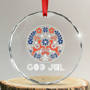 Yule God Jul Crystal Glass Ornament Folk Art Scandinavian Reindeers TS11 Transparent Glass 3'' Circle Print Your Wear